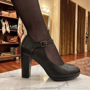 NWT Pazzle Black Mary Jane Platform Pumps Chunky Block Heel Ankle Strap 3.75"